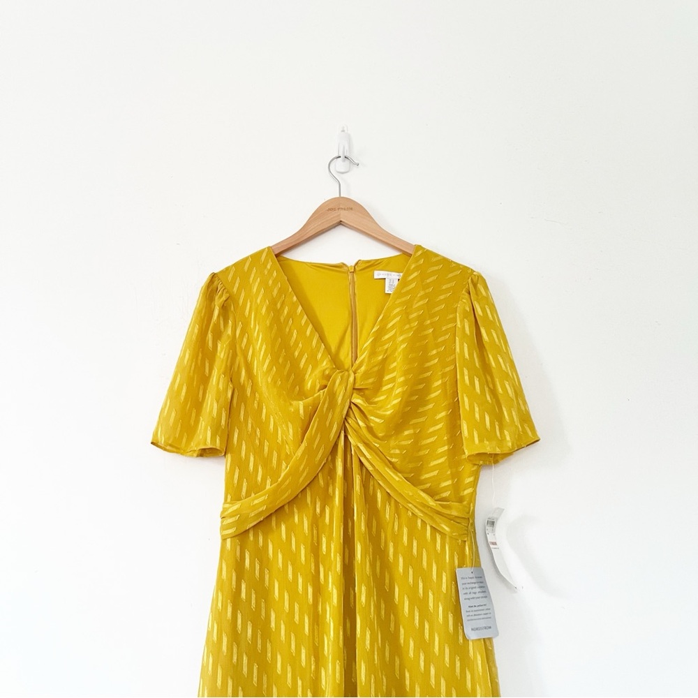 London Times NWT Gold Twist Front Midi Dress Size 12 - Picture 14 of 16
